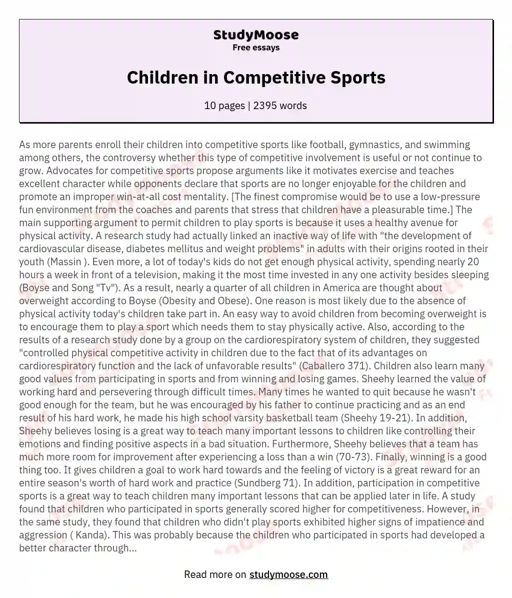 Children in Competitive Sports essay