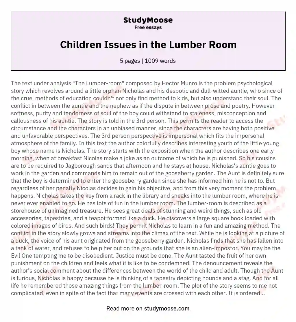 Children Issues in the Lumber Room essay