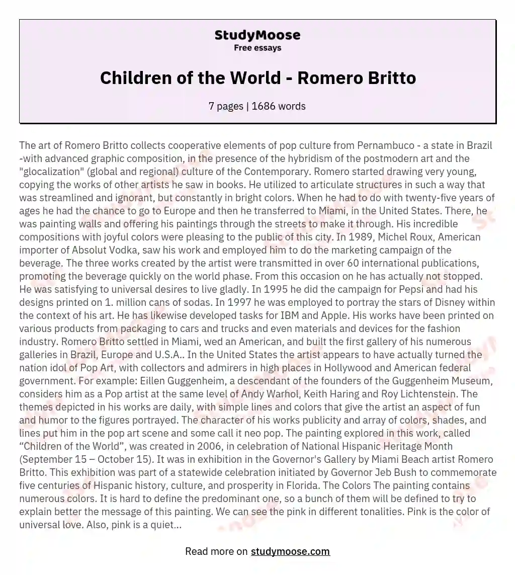 Children of the World - Romero Britto essay