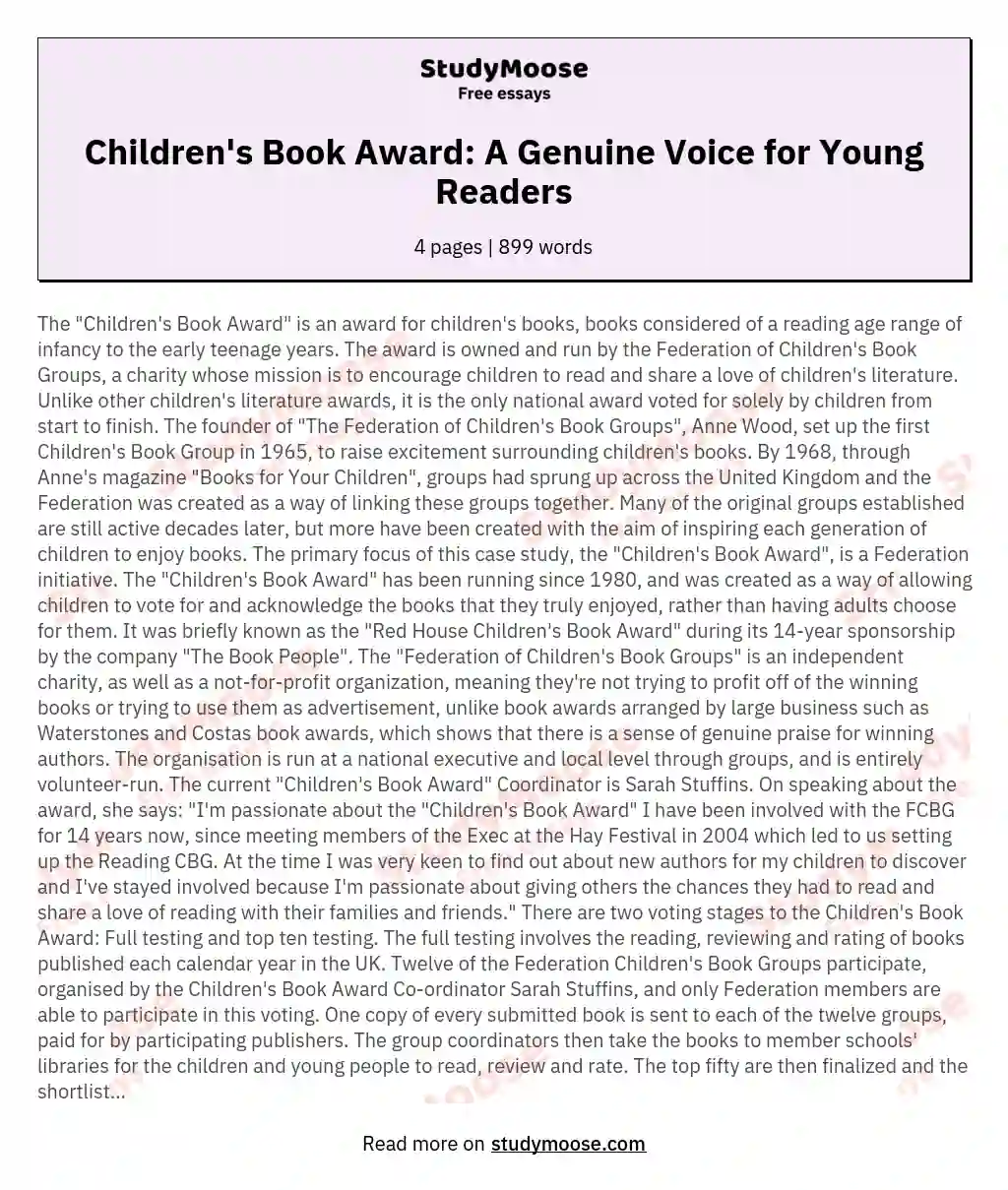 Children's Book Award: A Genuine Voice for Young Readers essay