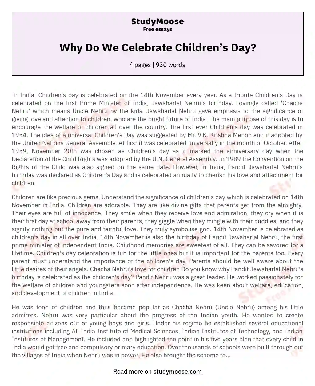 Why Do We Celebrate Children’s Day? essay