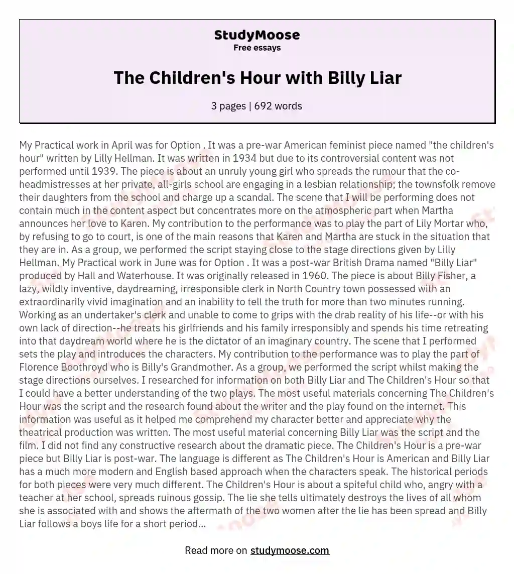 The Children's Hour with Billy Liar