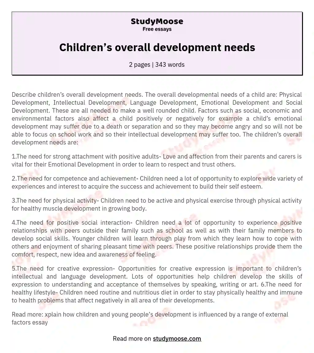 Children’s overall development needs essay