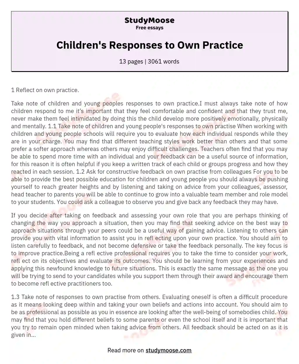 Children's Responses to Own Practice essay