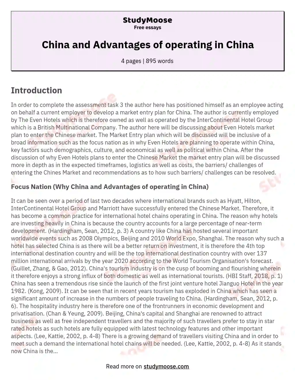 China and Advantages of operating in China essay