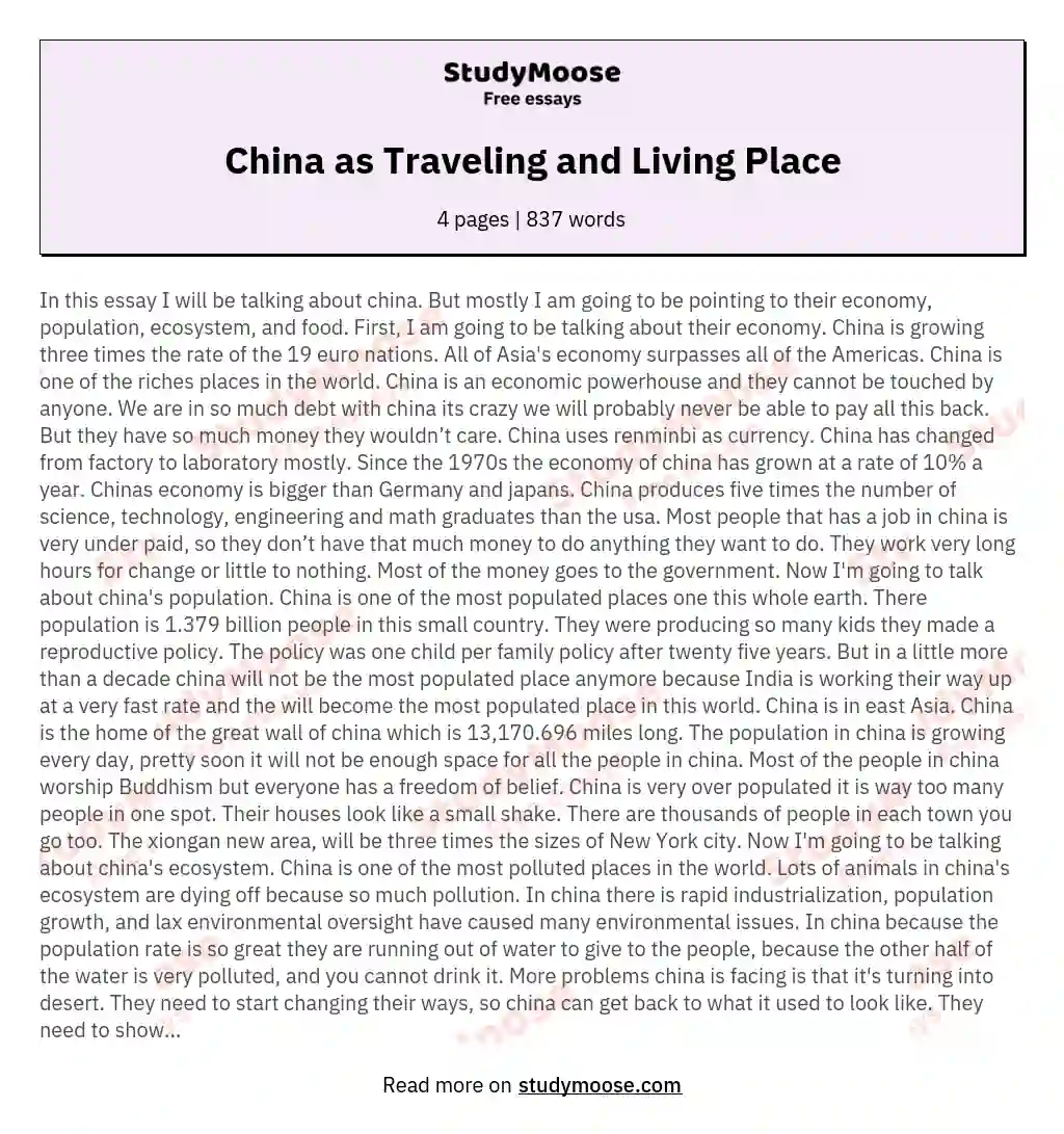 China as Traveling and Living Place essay