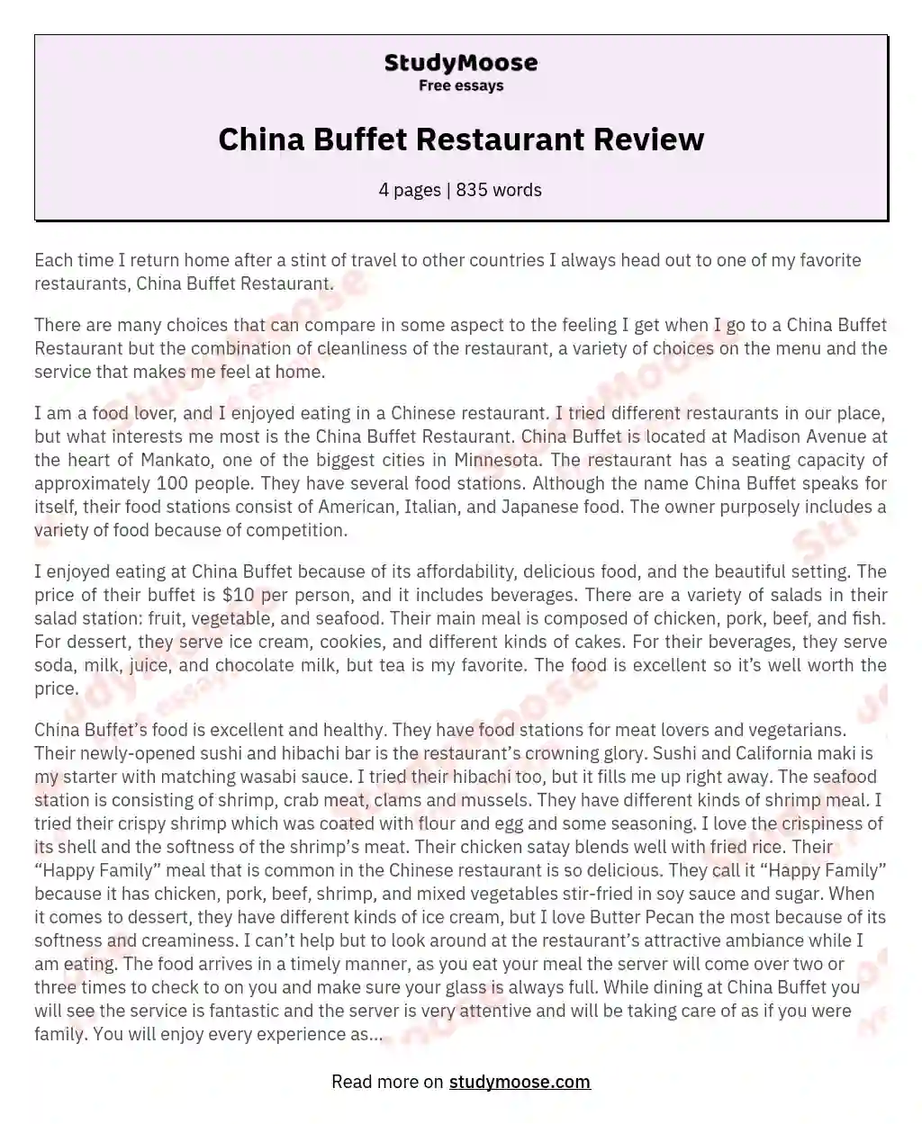 essay for restaurant review