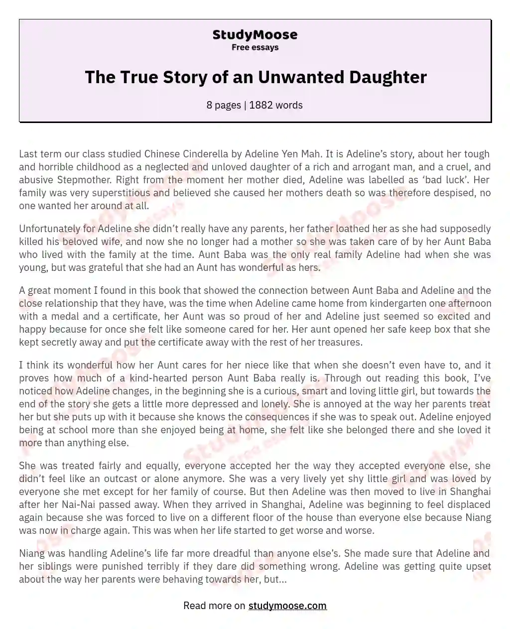 The True Story of an Unwanted Daughter essay