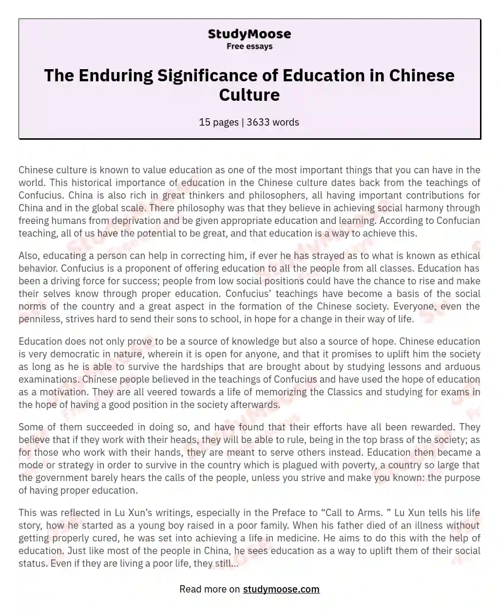 The Enduring Significance of Education in Chinese Culture essay