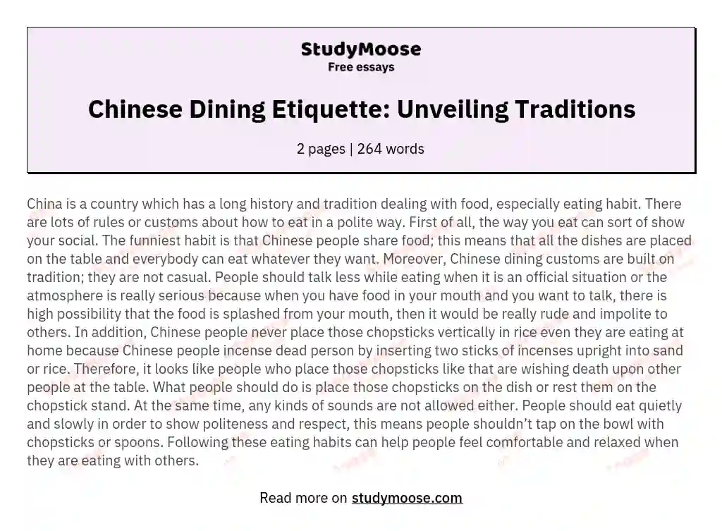 Chinese Dining Etiquette: Unveiling Traditions essay