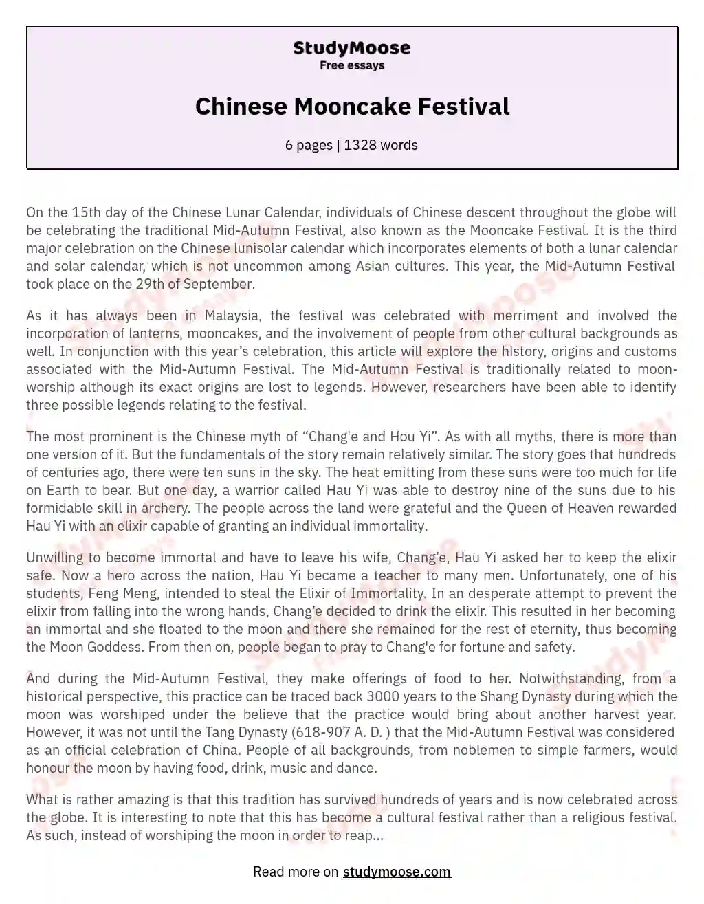 Chinese Mooncake Festival essay