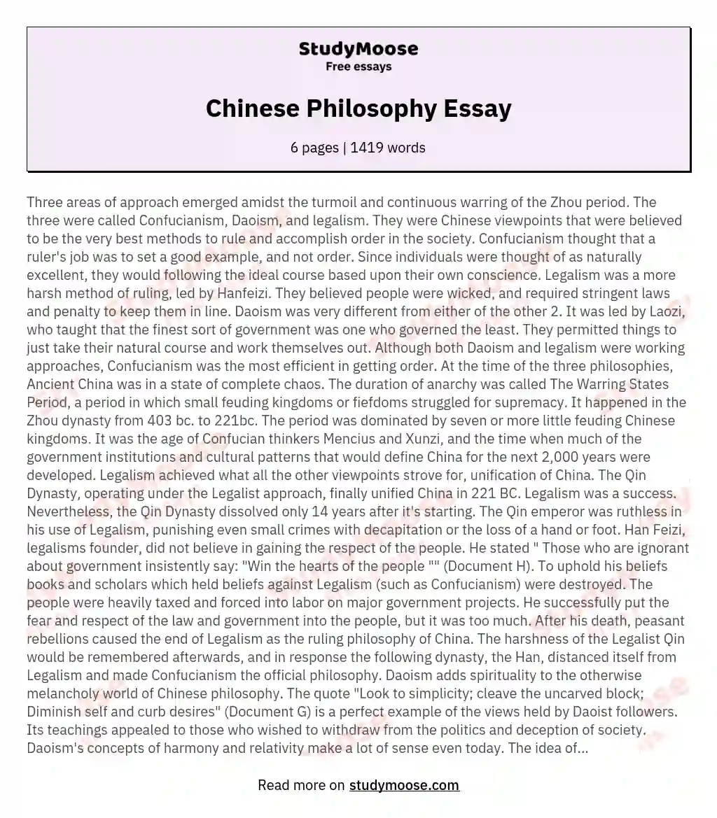 Chinese Philosophy Essay essay