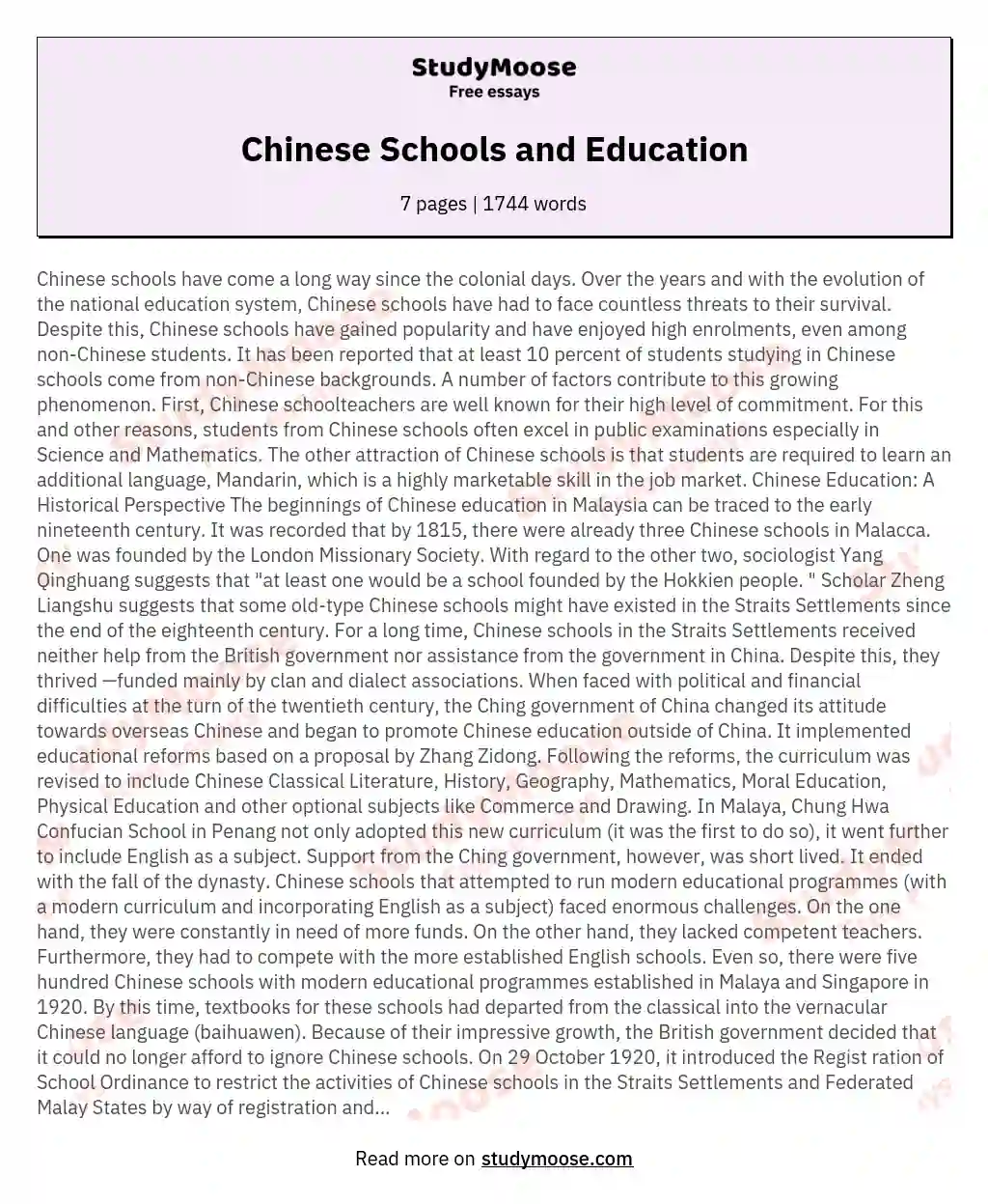 Chinese Schools and Education