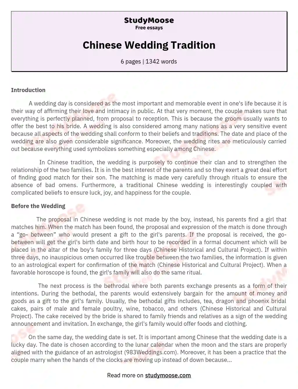 Chinese Wedding Tradition essay