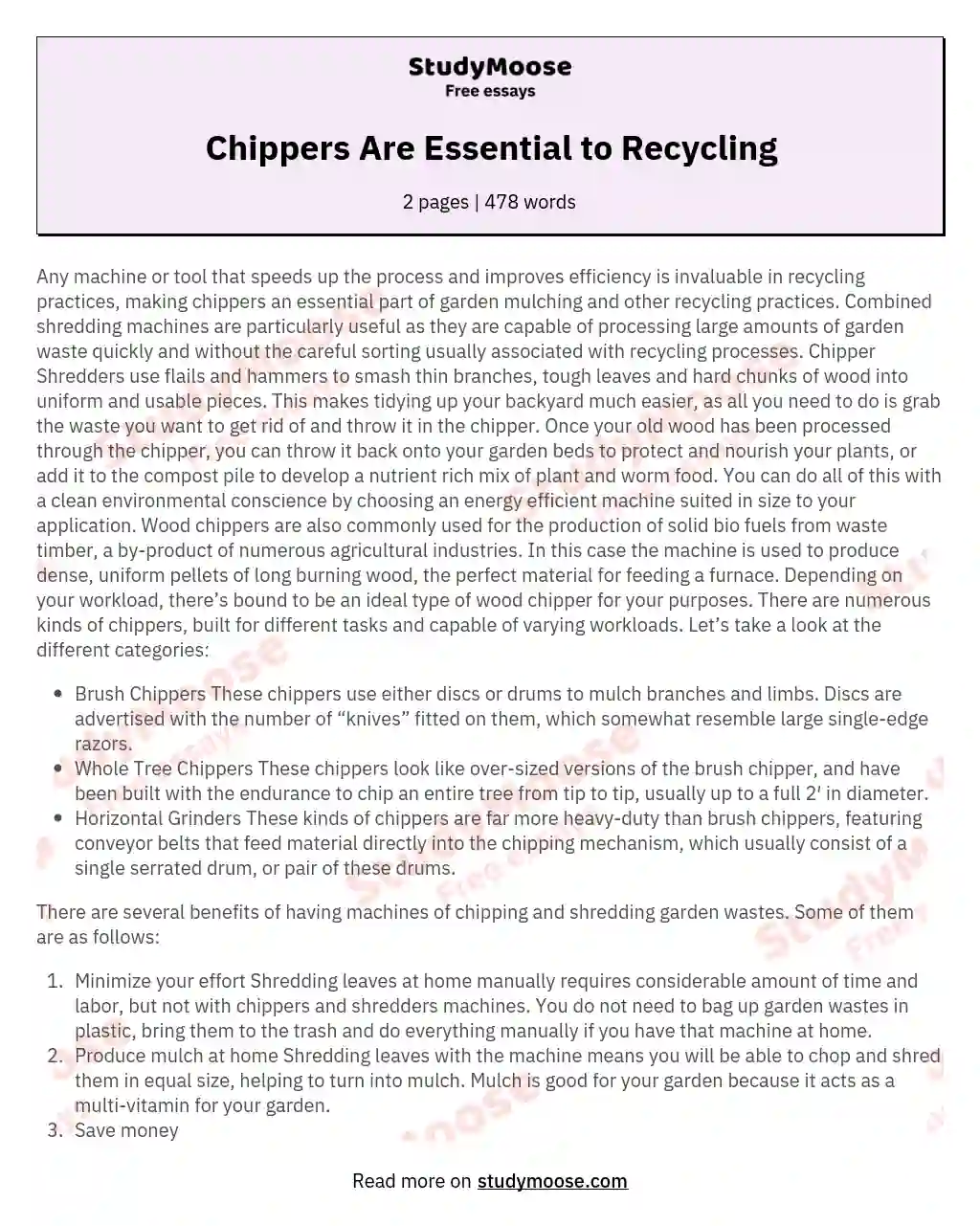 Chippers Are Essential to Recycling essay