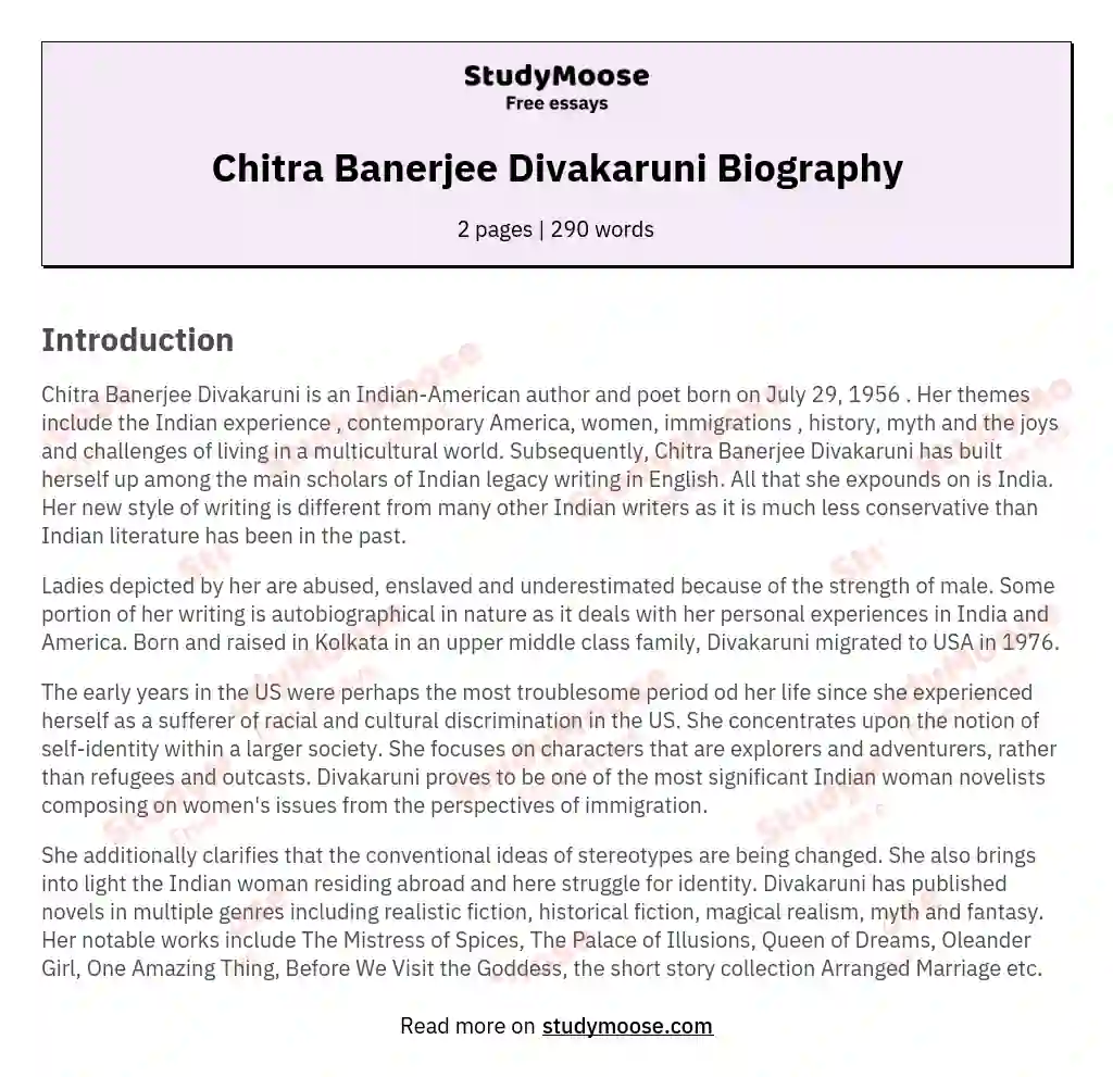 Chitra Banerjee Divakaruni Biography essay
