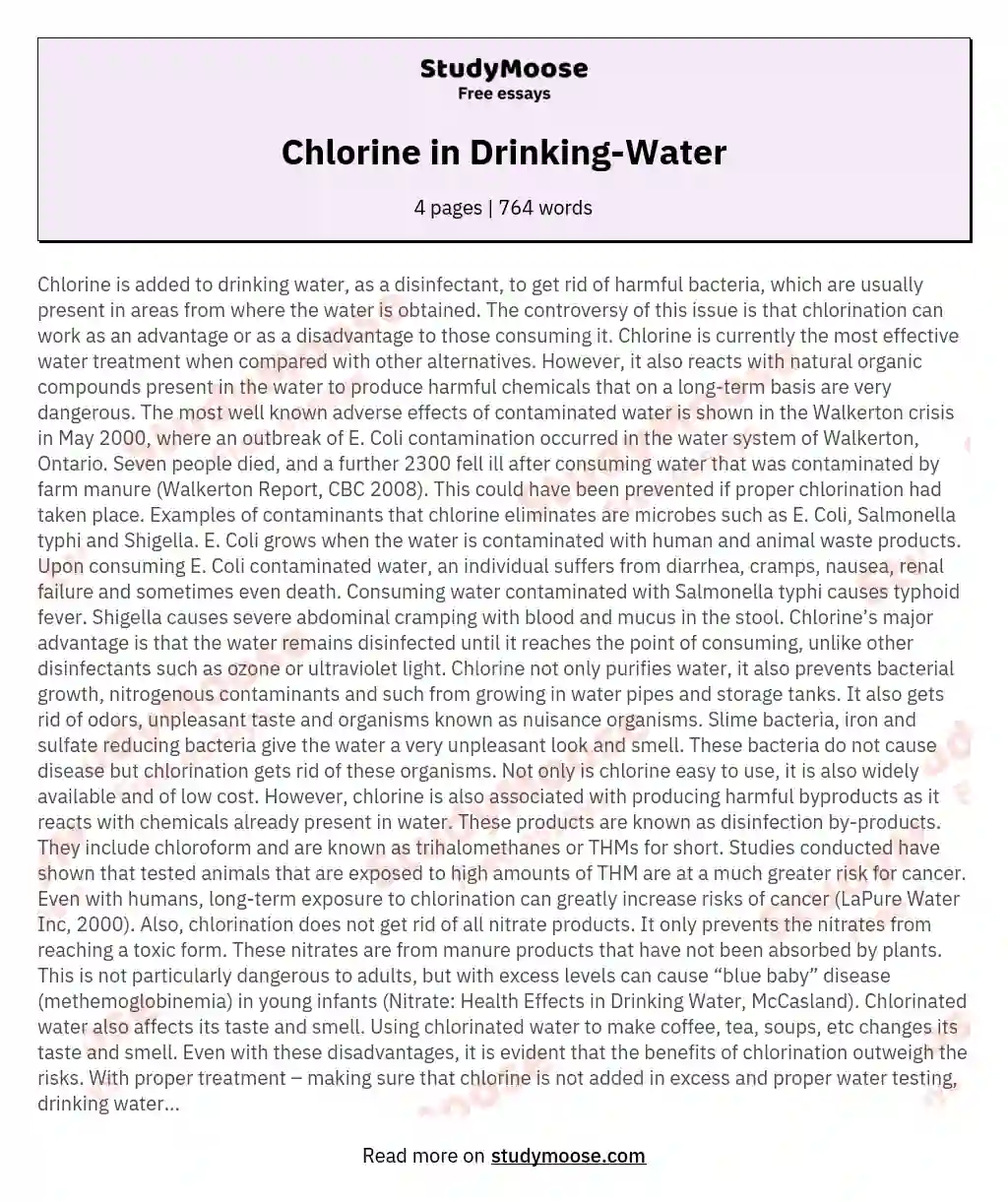 Chlorine in Drinking-Water essay