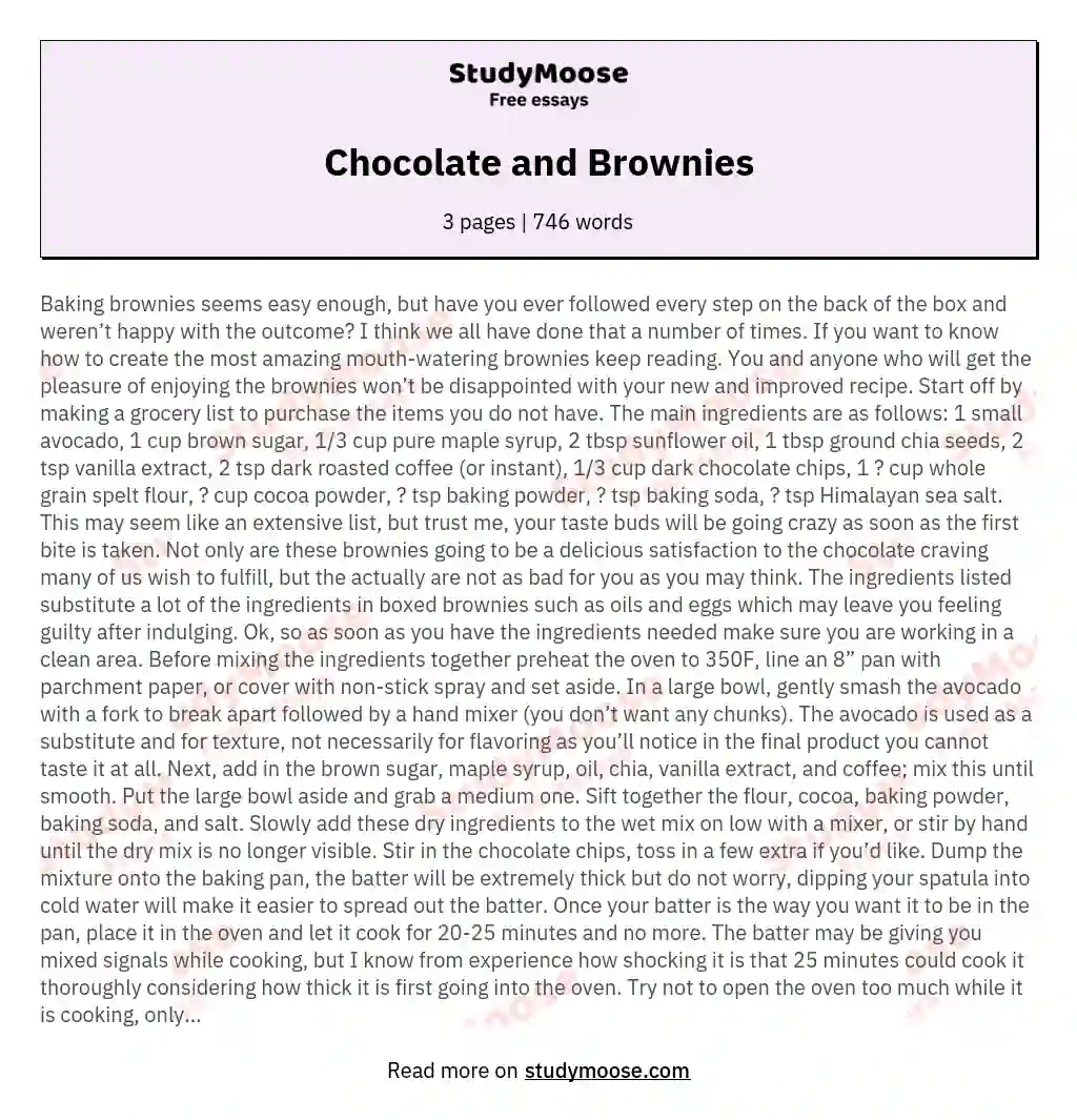 Chocolate and Brownies essay