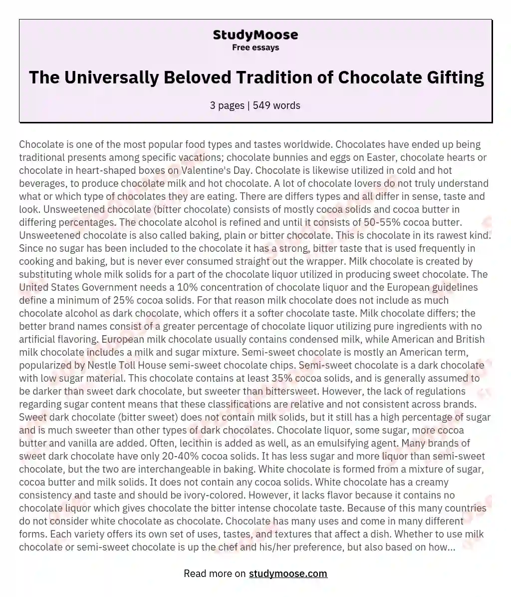 essay about loving chocolate