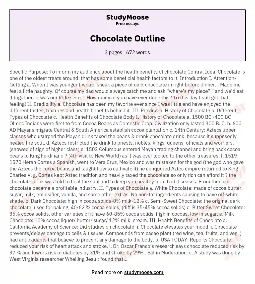 Chocolate Outline essay