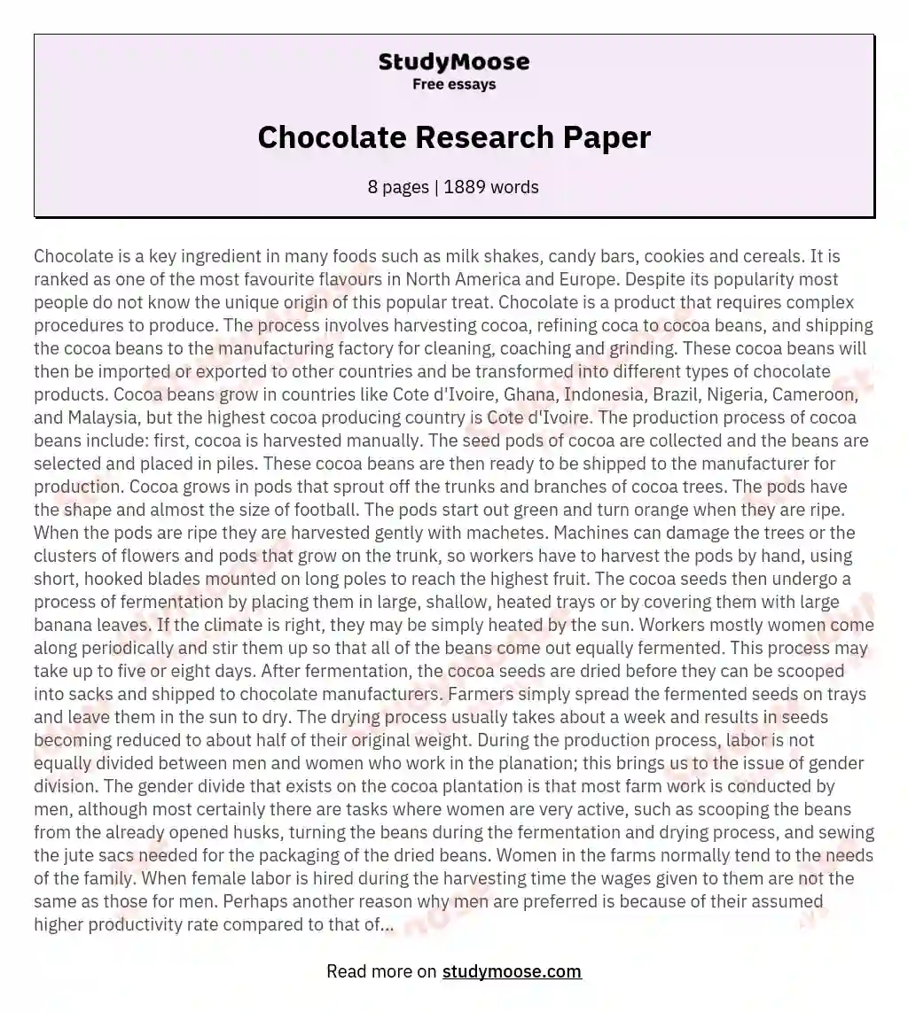 Chocolate Research Paper essay