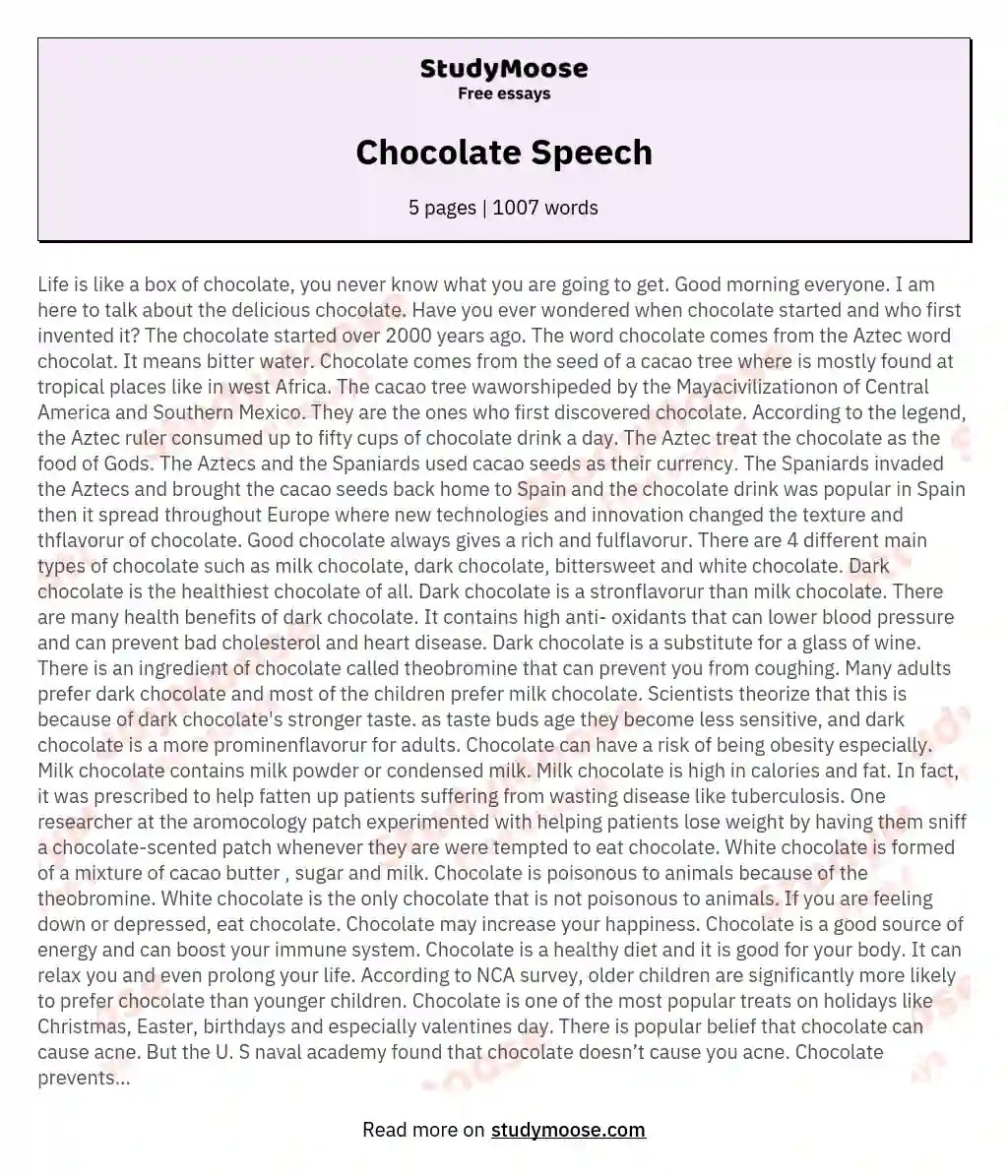 Chocolate Speech essay