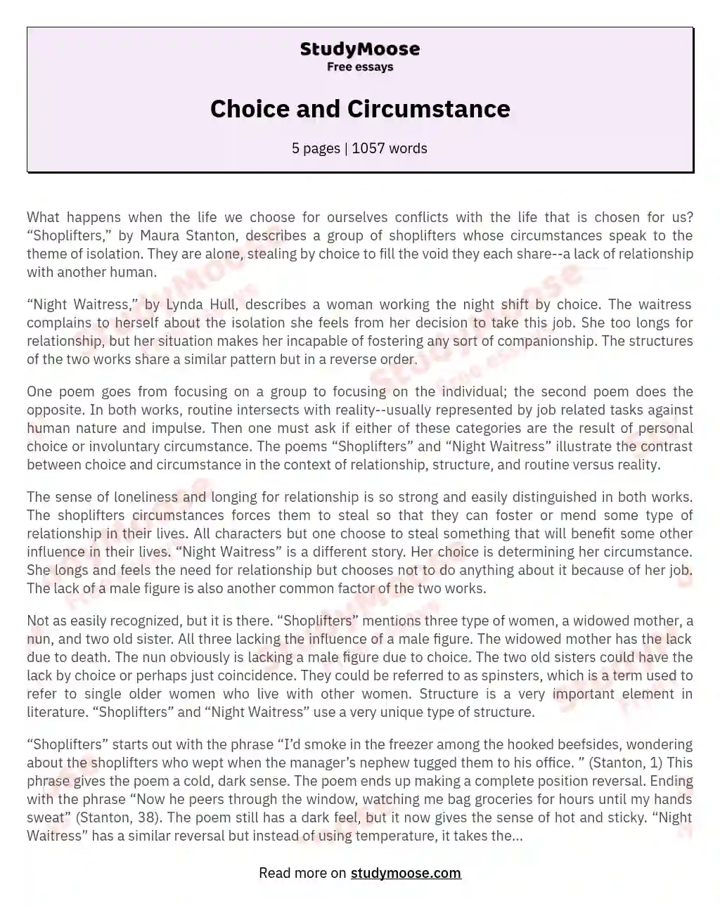 Choice and Circumstance essay