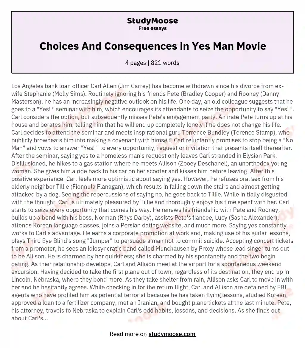 Choices And Consequences in Yes Man Movie