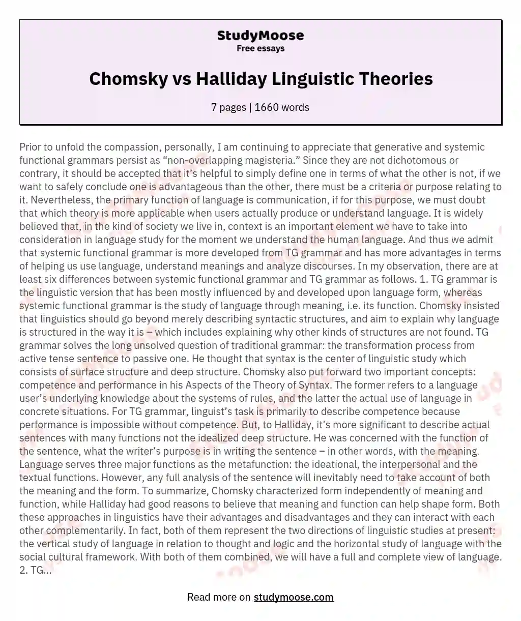 Chomsky vs Halliday Linguistic Theories essay