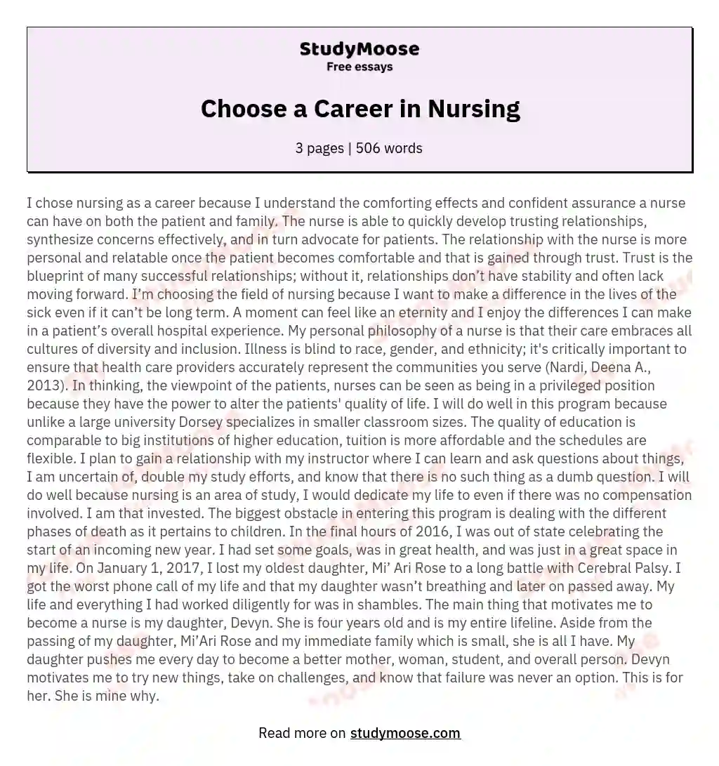 why nursing career essay
