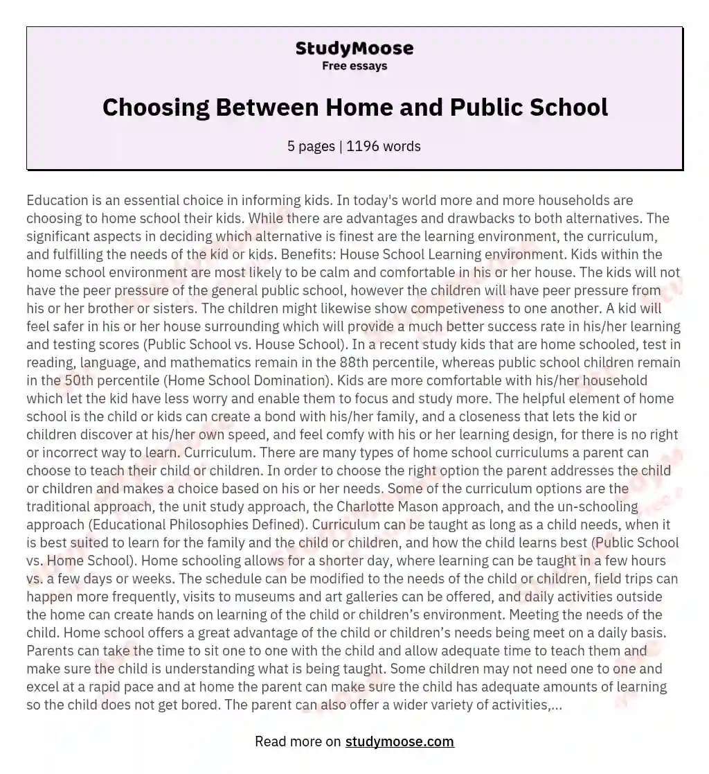 Choosing Between Home and Public School