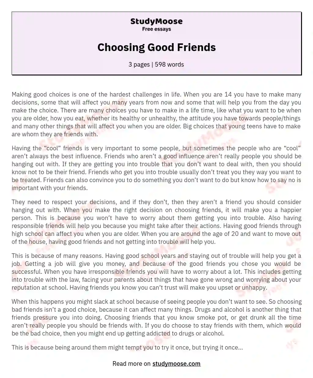 Choosing Good Friends essay