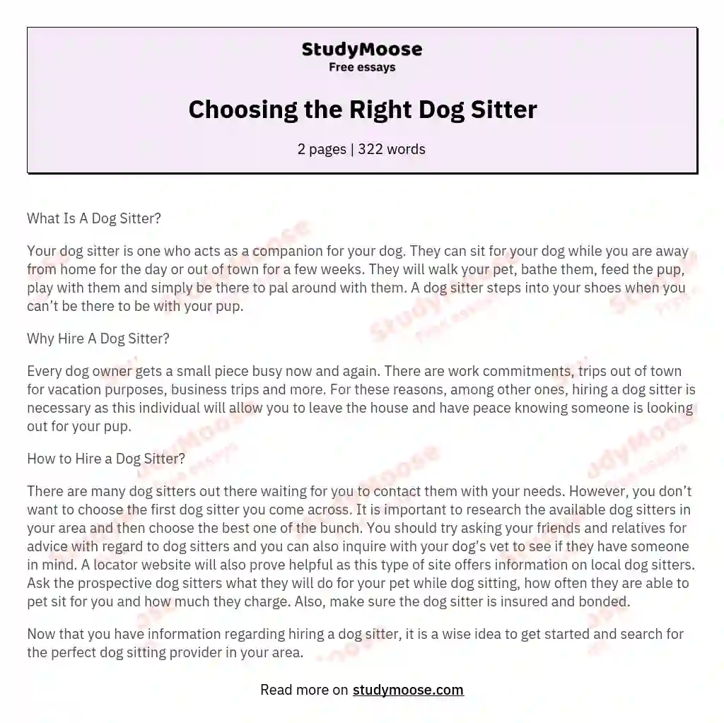Choosing the Right Dog Sitter essay