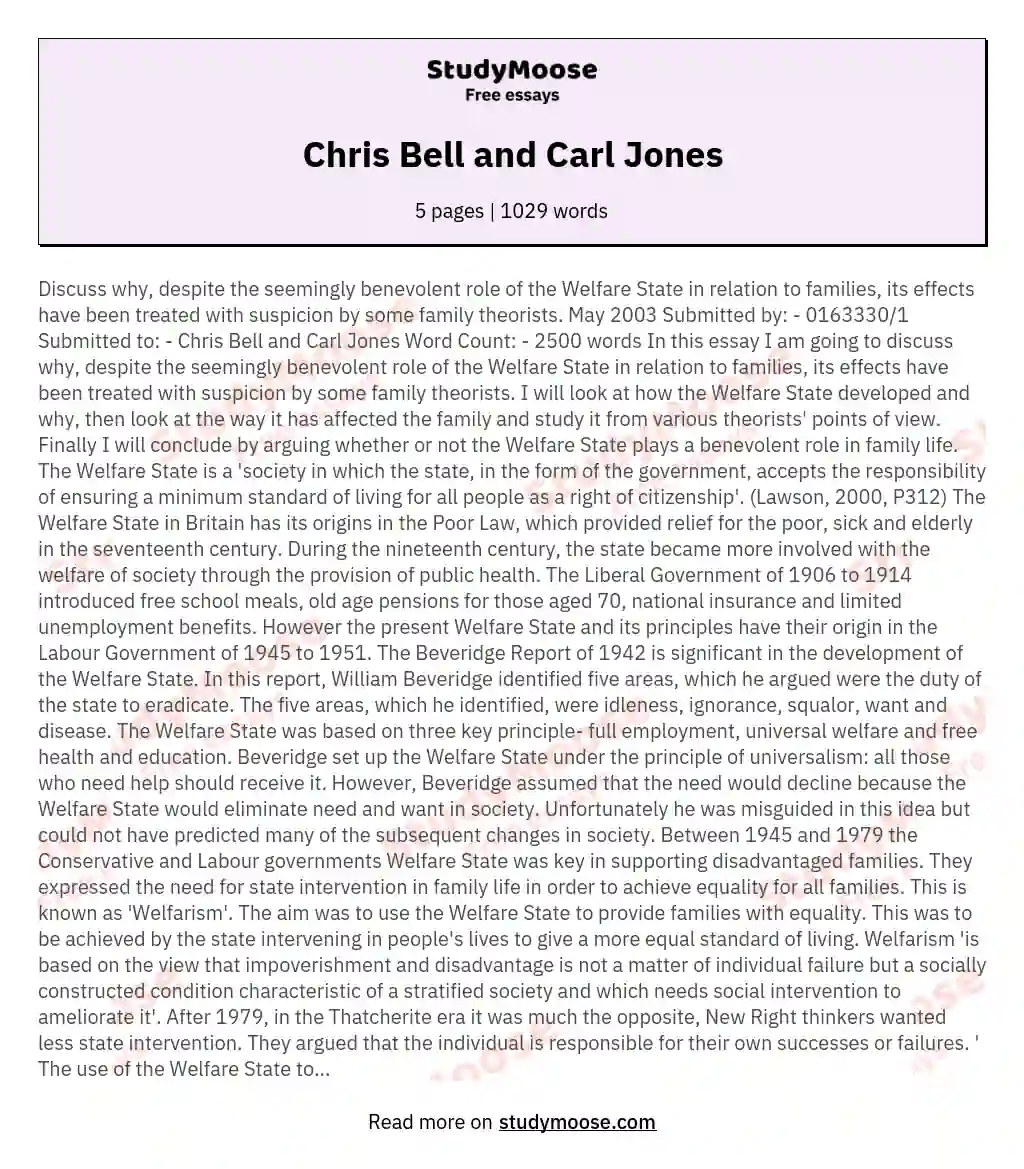 Chris Bell and Carl Jones essay