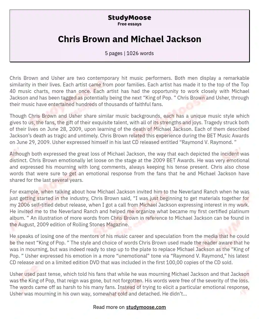 Chris Brown and Michael Jackson essay