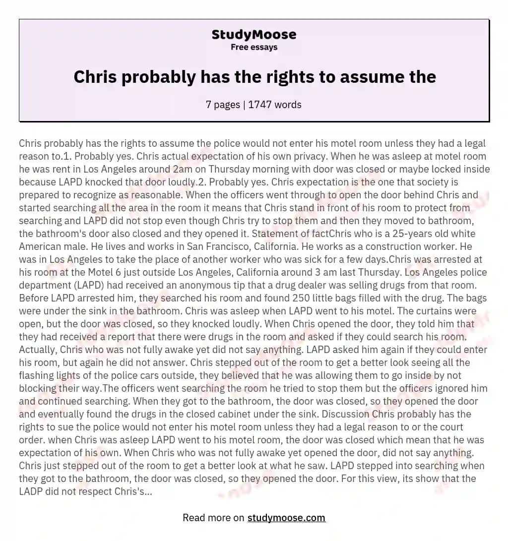 Chris probably has the rights to assume the essay