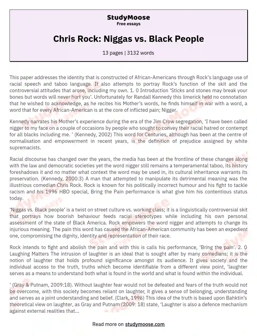 Chris Rock: Niggas vs. Black People essay