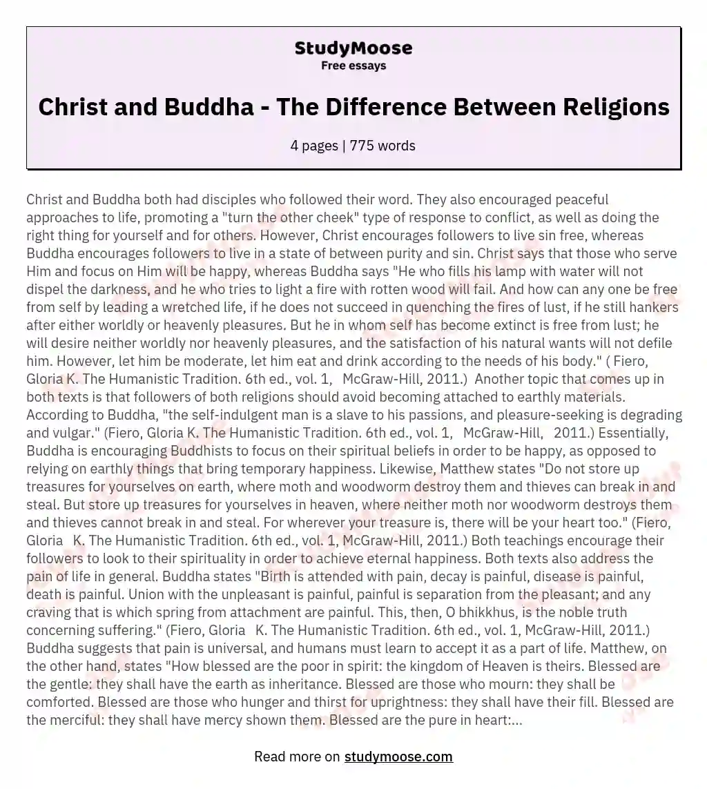 Christ and Buddha - The Difference Between Religions essay