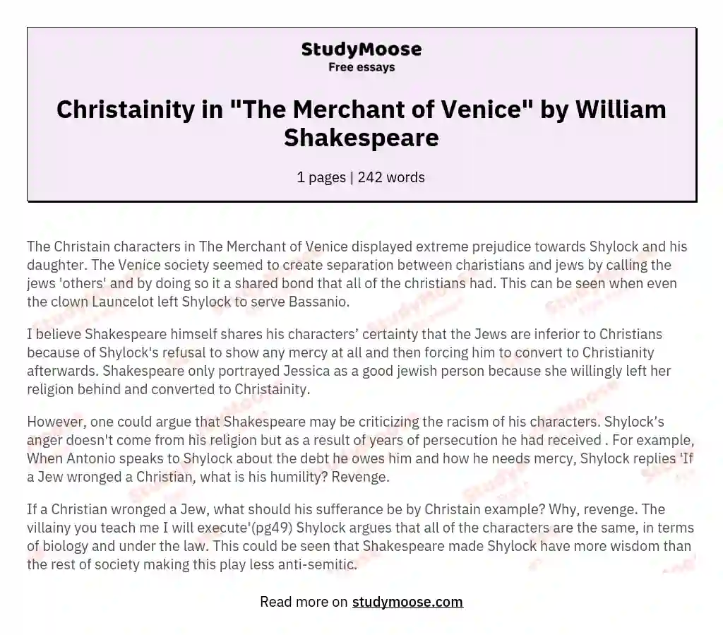 Christainity in "The Merchant of Venice" by William Shakespeare