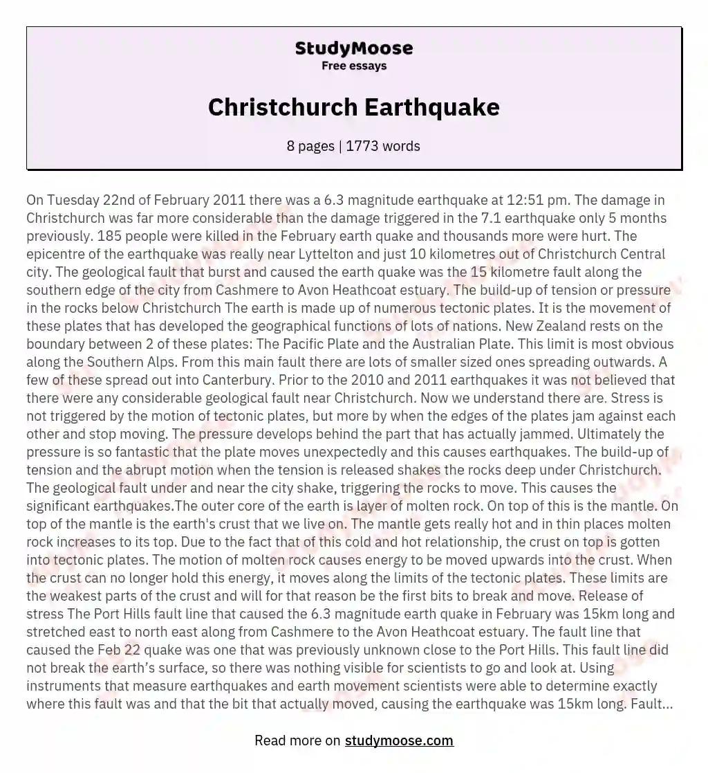 Christchurch Earthquake essay