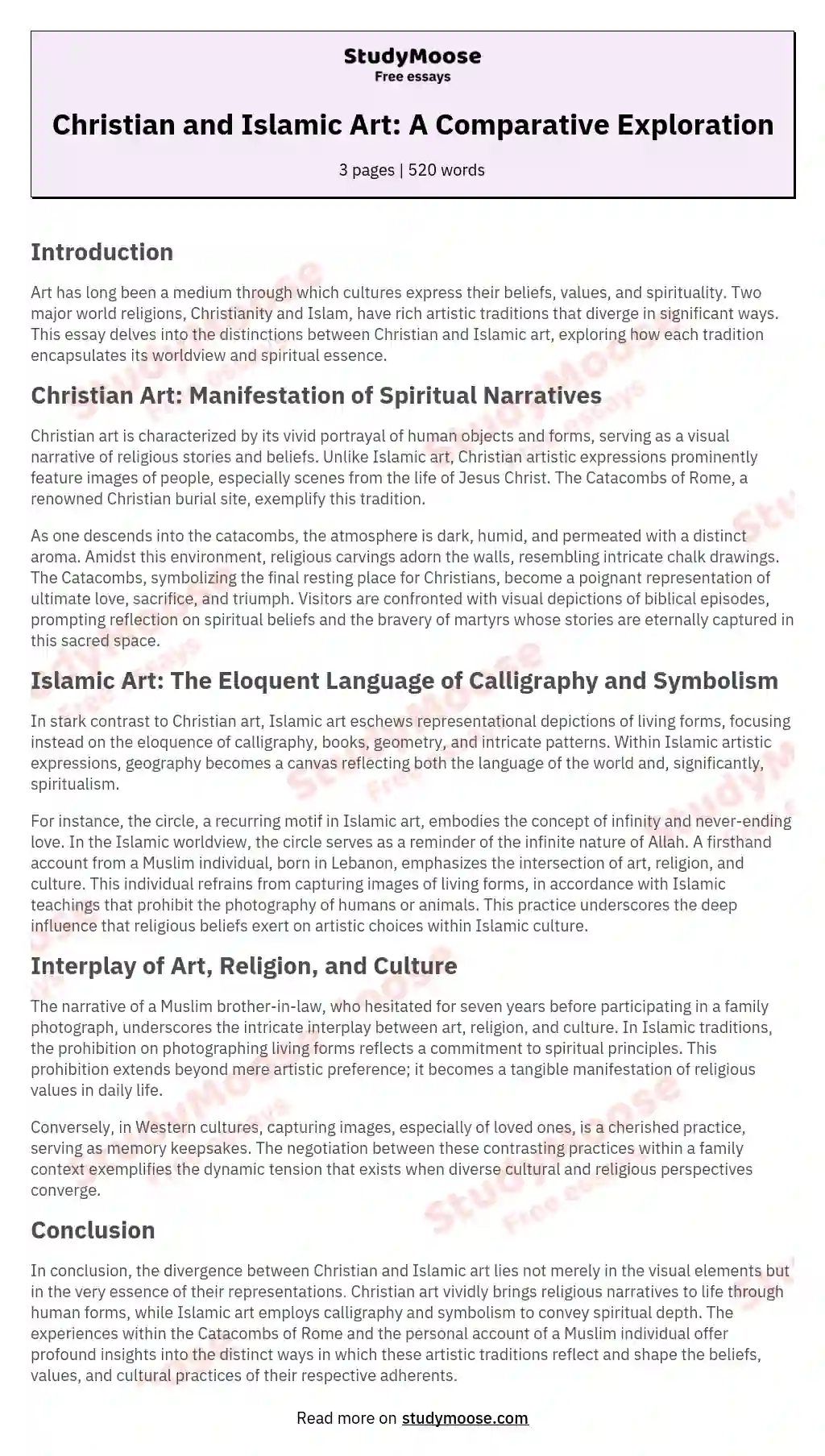 Christian and Islamic Art: A Comparative Exploration essay