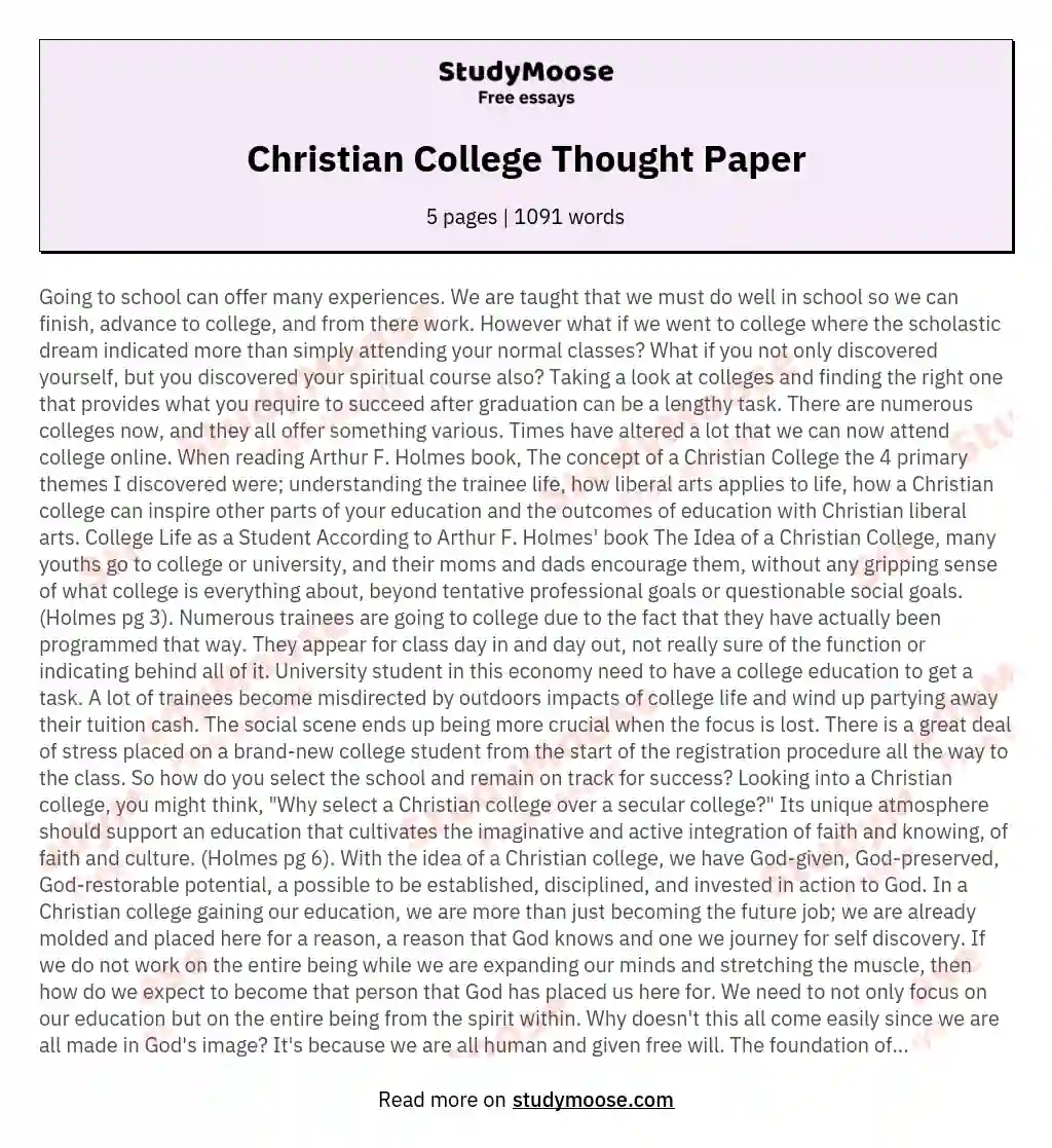 Christian College Thought Paper essay