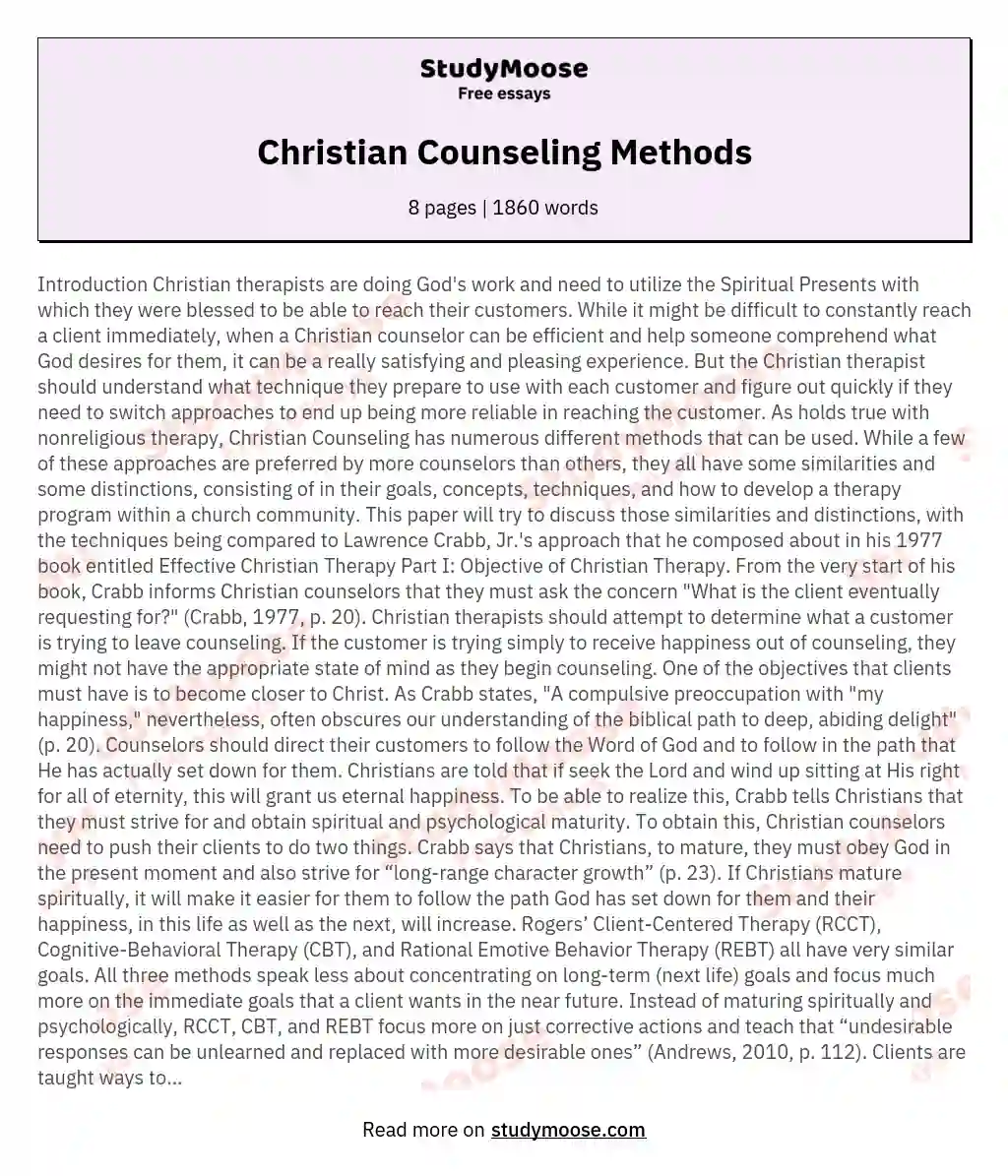 Christian Counseling Methods essay