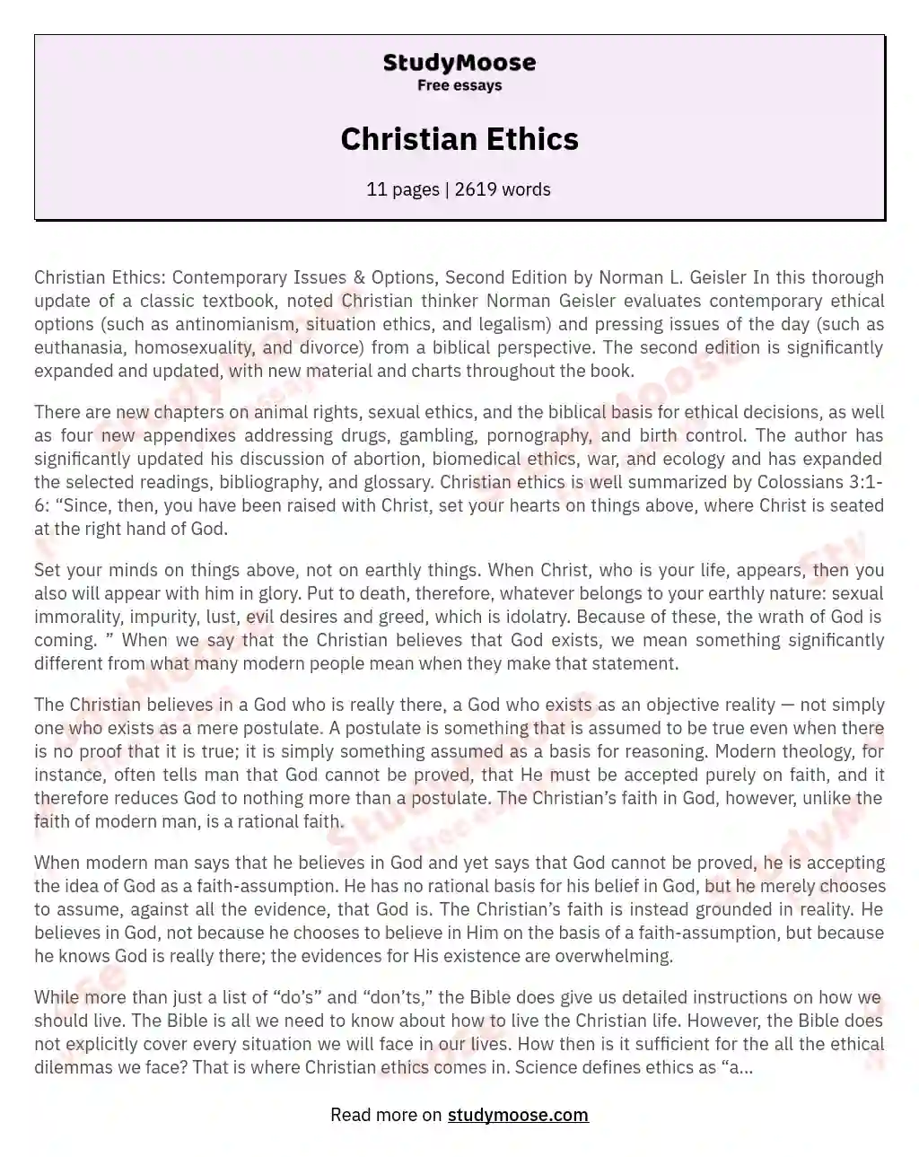 Christian Ethics essay