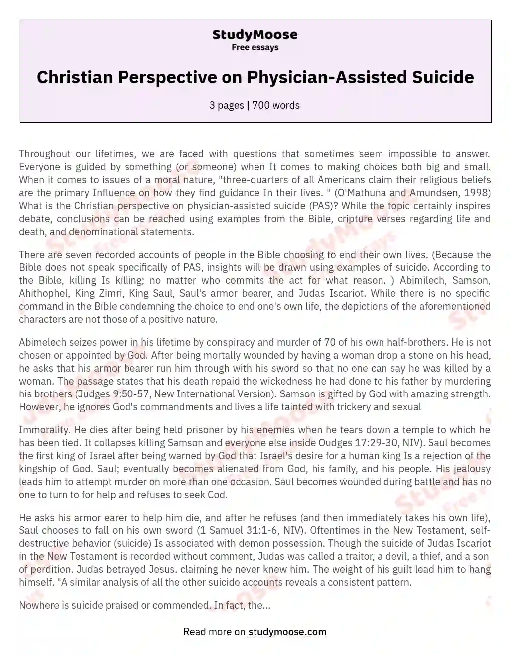 Christian Perspective on Physician-Assisted Suicide essay