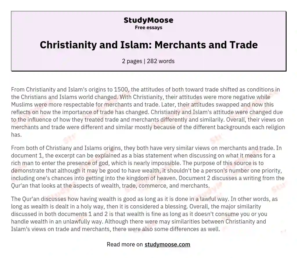Christianity and Islam: Merchants and Trade