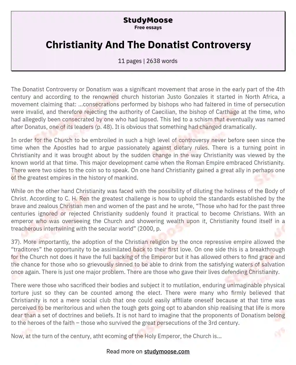 Christianity And The Donatist Controversy essay