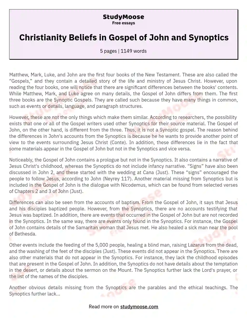 Christianity Beliefs in Gospel of John and Synoptics