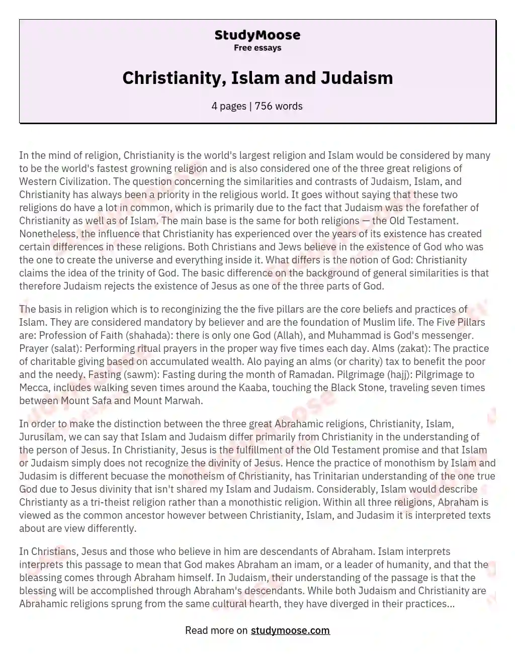 Christianity, Islam and Judaism