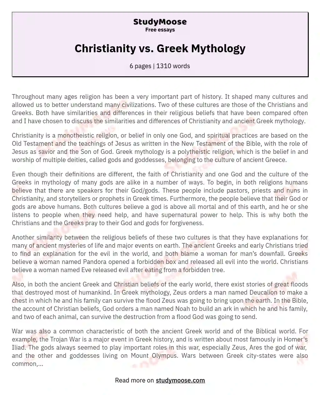 Christianity vs. Greek Mythology essay